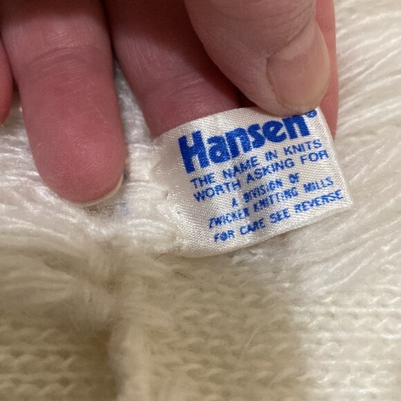 Vintage Hansen Scarf Knit Fringe Hem White Soft Cozy Fair Isle Printed Pastel - Picture 7 of 10